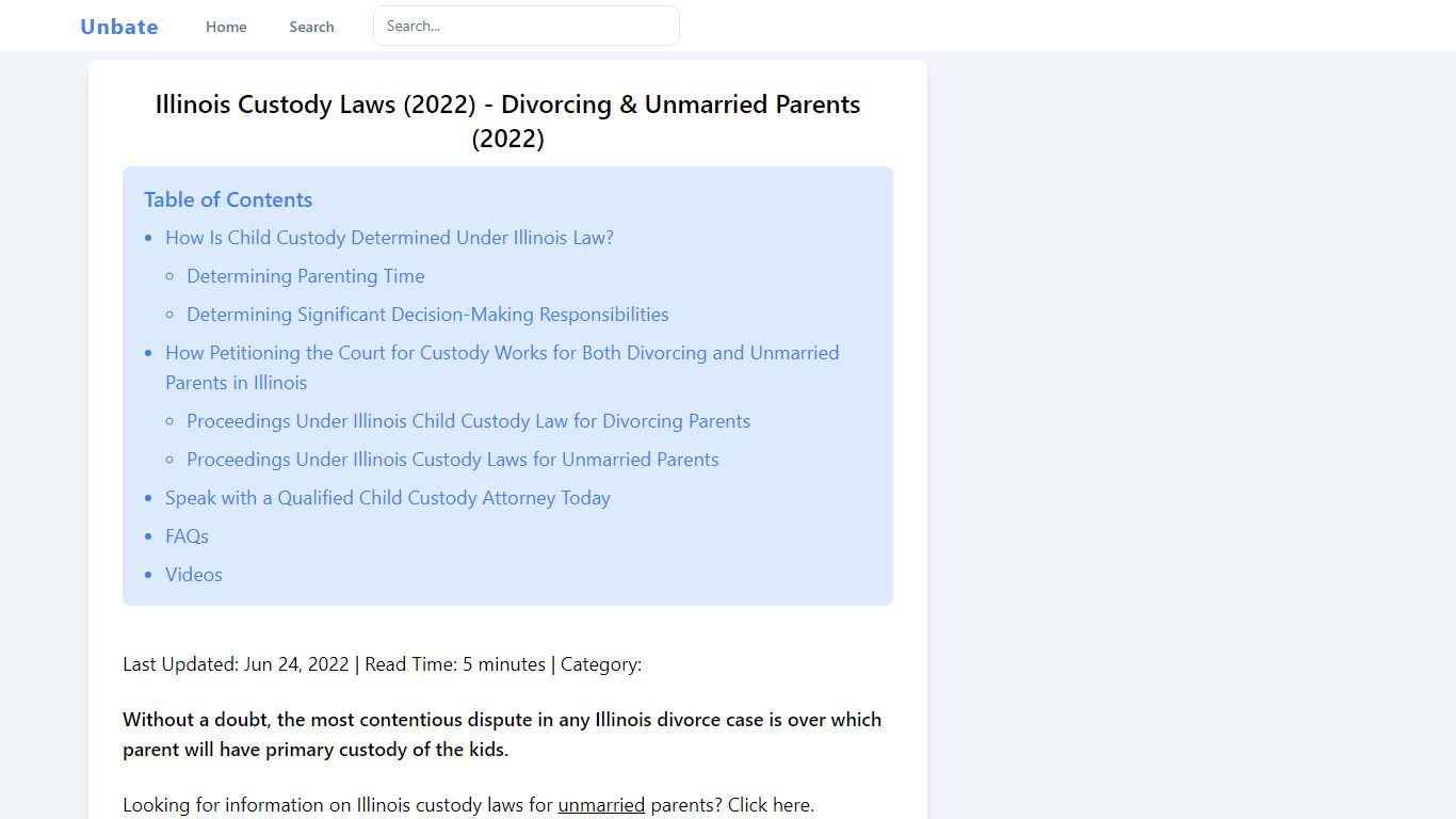 Illinois Custody Laws (2022) - Divorcing & Unmarried Parents (2022)